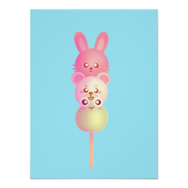 Niedliches Bunny, Bär und Frosch Dango Glosso Post Poster (Vorderseite)