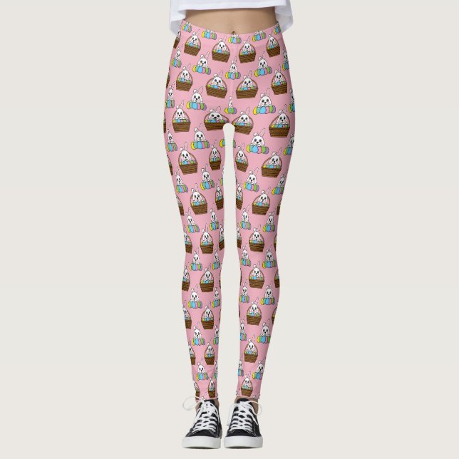Niedliches Bunny Bunny Colorful Ostereier Hunt Bas Leggings (Vorderseite)