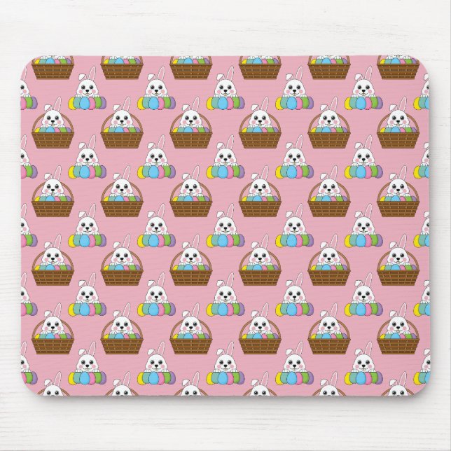 Niedliches Bunny Bunny Colorful Ostereier Hunt Bas Mousepad (Vorne)