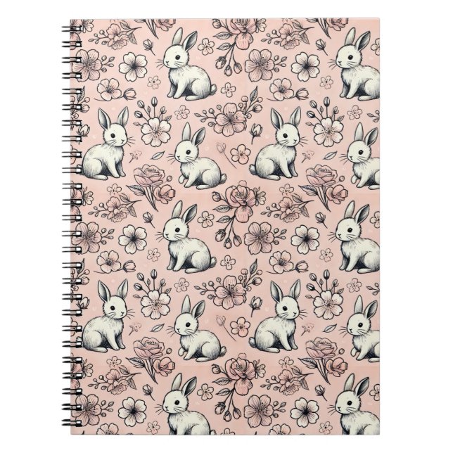 Niedliches Bunny & Cherry Blossom Doodle-Notebook Notizblock (Vorderseite)