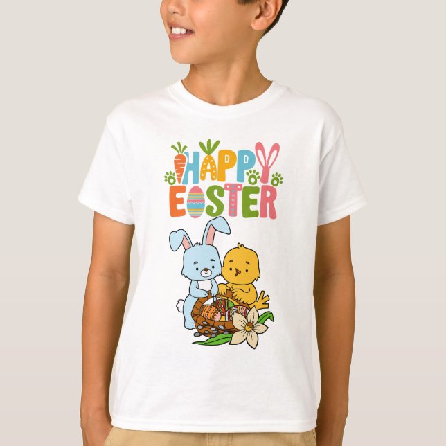Niedliches Bunny & Chick "Happy Oaster" Kinder T - T-Shirt (Vorderseite)