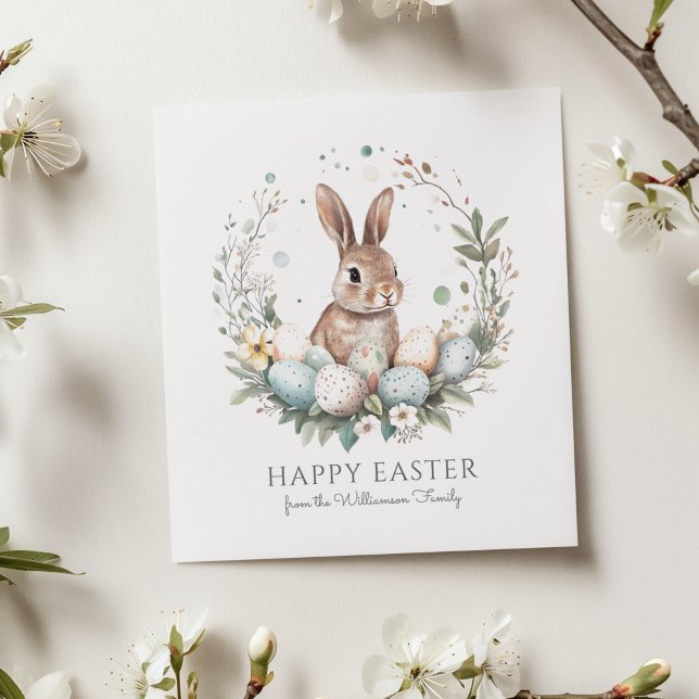 Niedliches Bunny Egge Garland Weinroute Personalis Karte (Personalize with family name, editable message on reverse.  Matching items available)