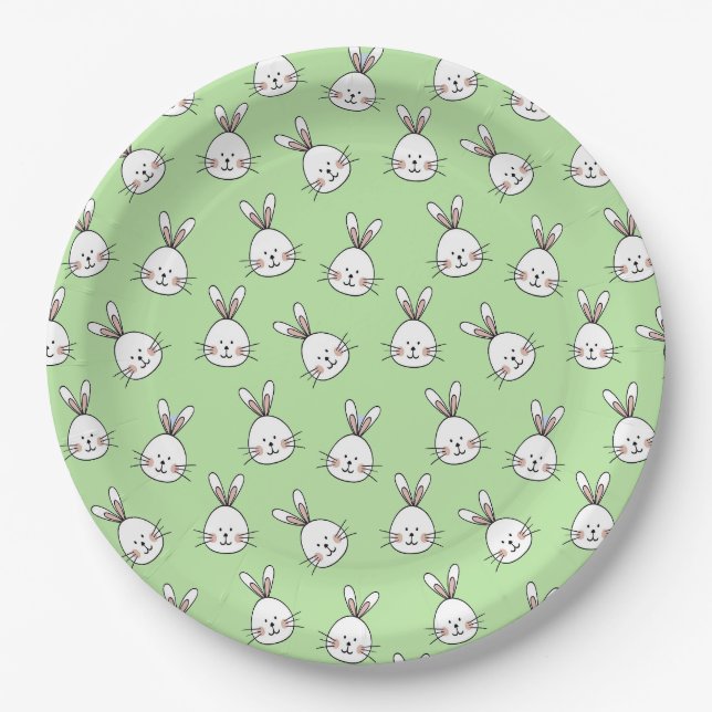 Niedliches Bunny Face Pattern auf Light Green Pappteller (Vorderseite)