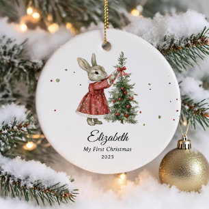 Niedliches Bunny Girl Baby's First Christmas Foto Keramik Ornament