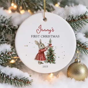 Niedliches Bunny Girl Baby's First Christmas Keramik Ornament