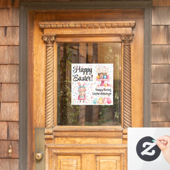 Niedliches Bunny Happy Ostern-Frühjahr 12x12 Fenst Fensteraufkleber (Haustür)