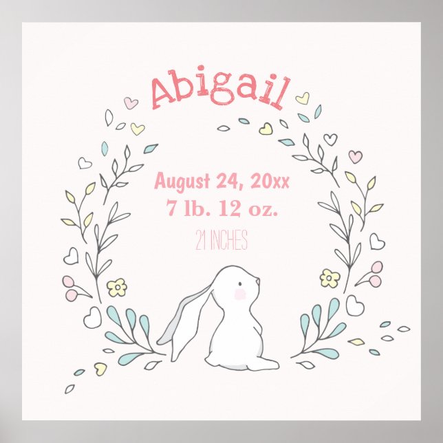 Niedliches Bunny im Kraut - Geburtsstat - Kinderzi Poster (Vorne)