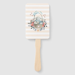 Niedliches Bunny in einem Korb mit Eiern und Hübsc Fächer