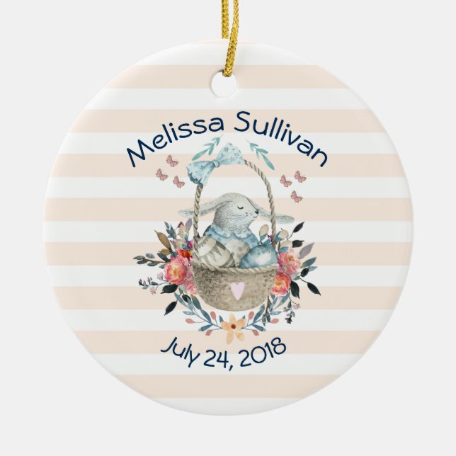 Niedliches Bunny in einem Korb mit Eiern und Hübsc Keramik Ornament (Vorne)