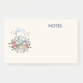 Niedliches Bunny in einem Korb mit Eiern und Hübsc Post-it Klebezettel