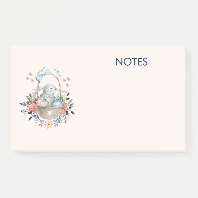 Niedliches Bunny in einem Korb mit Eiern und Hübsc Post-it Klebezettel (Vorderseite)