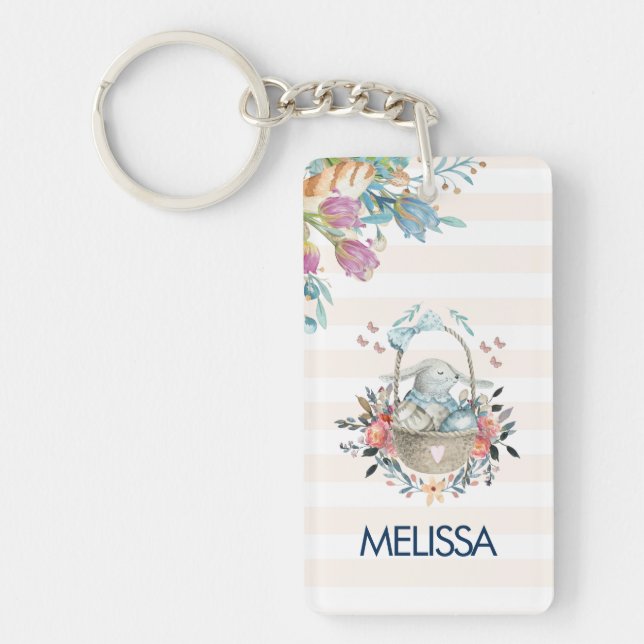 Niedliches Bunny in einem Korb mit Eiern und Hübsc Schlüsselanhänger (Vorderseite)