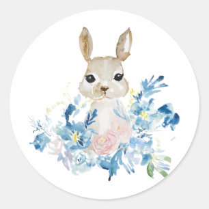 Niedliches Bunny mit Aquarellfarben-Blume Runder Aufkleber