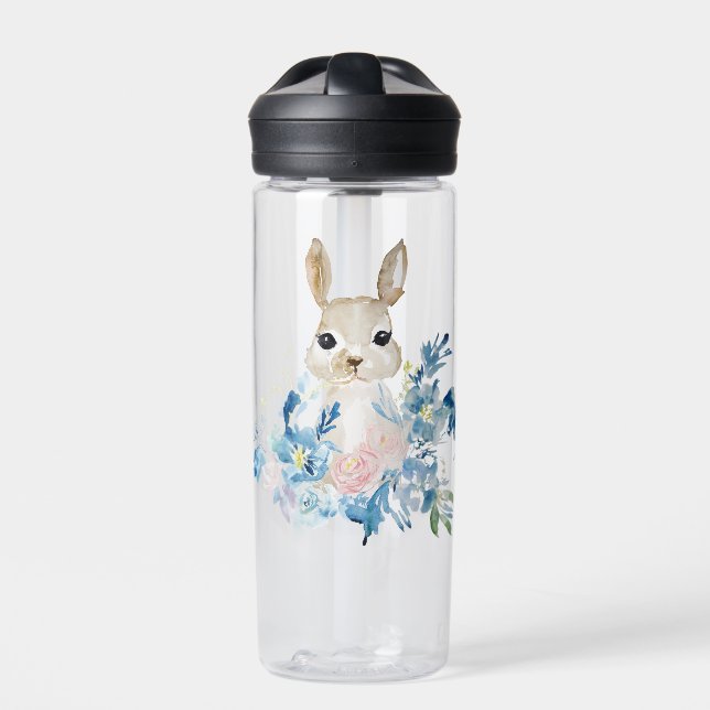 Niedliches Bunny mit Aquarellfarben-Blume Trinkflasche (Vorderseite)