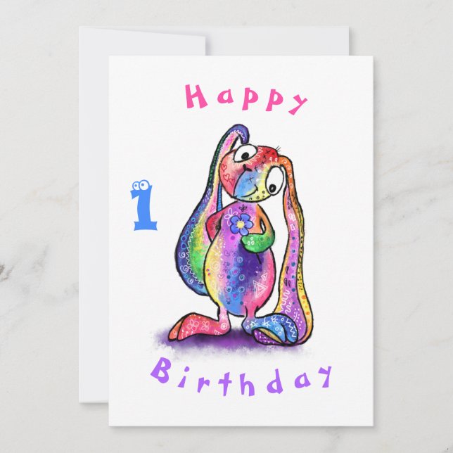 Niedliches Bunny mit Blumen Baby Geburtstagskarte (Vorderseite)