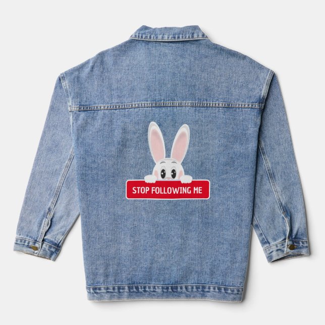 Niedliches Bunny Peeking mit Stopp-Message Jeansjacke (Rückseite)