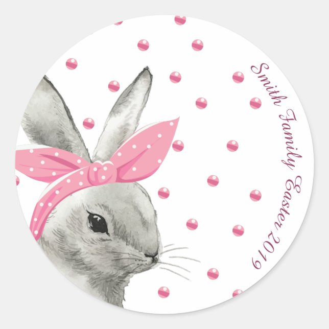 Niedliches Bunny Pink Bow Design Runder Aufkleber (Vorderseite)