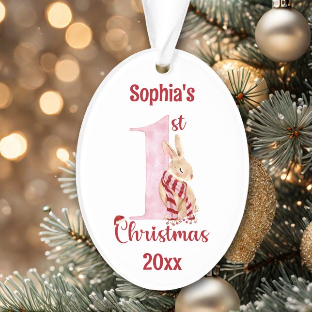 Niedliches Bunny Pink Nummer Eins Ornament (Cute Bunny Pink Number One First Christmas Ornament)