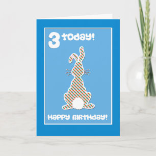 Niedliches Bunny Rabbit auf Blue 3. Geburtstag Gru Karte