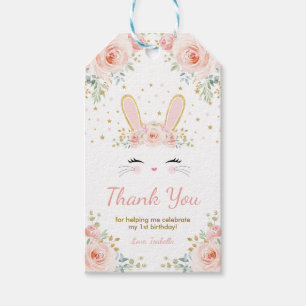 Niedliches Bunny Rabbit Birthday Blush Gold Floral Geschenkanhänger