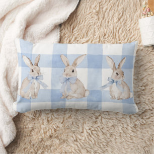 Niedliches Bunny Rabbit Blue Kariert Throw Kissen