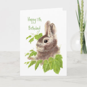 Niedliches Bunny Rabbit Child's 11. Geburtstag Tie Karte