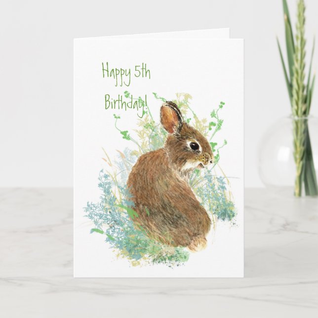 Niedliches Bunny Rabbit Child's 5. Geburtstag Tier Karte (Vorderseite)