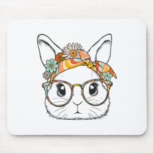 Niedliches Bunny Rabbit Face Groovy Gles Girl Happ Mousepad