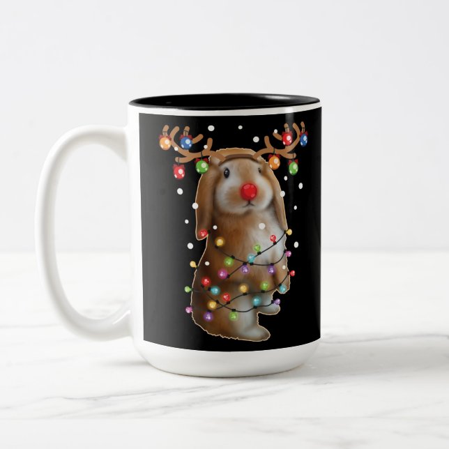 Niedliches Bunny Rabbit Funny Christmas Weihnachts Zweifarbige Tasse (Links)