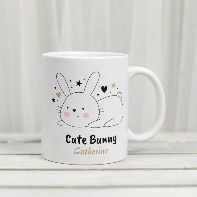 Niedliches Bunny Rabbit Herz Personalisierter Name Kaffeetasse (Von Creator hochgeladen)
