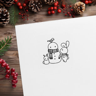 Niedliches Bunny Rabbit Karotte zu einem Schneeman Gummistempel