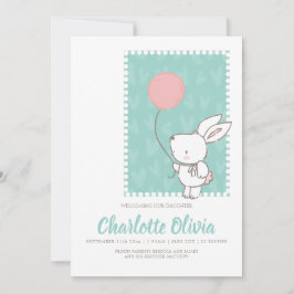 Niedliches Bunny Rabbit mit Balloon New Baby Ankündigung