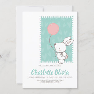 Niedliches Bunny Rabbit mit Balloon New Baby Ankündigung
