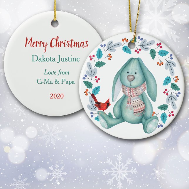 Niedliches Bunny Rabbit mit dem Weihnachtsfest des Keramik Ornament (Von Creator hochgeladen)