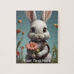 Niedliches Bunny Rabbit mit einer Blume Puzzle