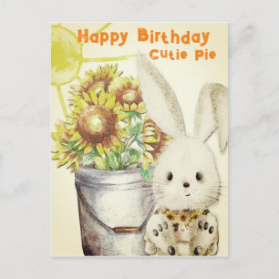 Niedliches Bunny Rabbit Orange Gelbe Sonnenblumen Postkarte