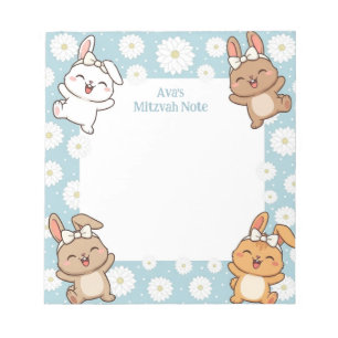 Niedliches Bunny Rabbit Personalisiert Mitzvah Hin Notizblock