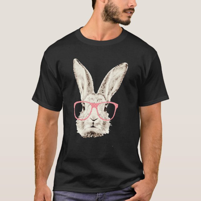 Niedliches Bunny Rabbit Pink Brille Hipster Ostern T-Shirt (Vorderseite)