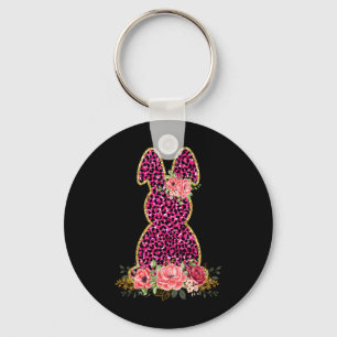 Niedliches Bunny Rabbit Pink Leopard Bunny Happy O Schlüsselanhänger