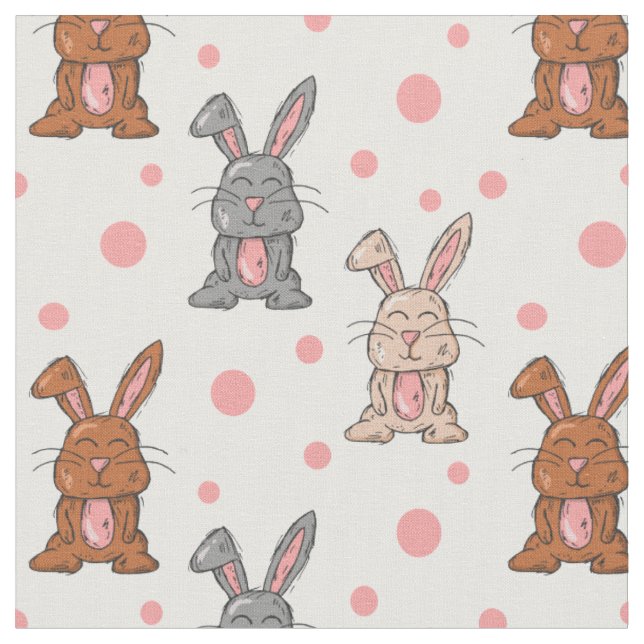 Niedliches Bunny Rabbit und rosa Dots Gewebe von d Stoff (Nahaufnahme)