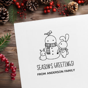 Niedliches Bunny Rabbit und Snowman Frohe Festtage Gummistempel