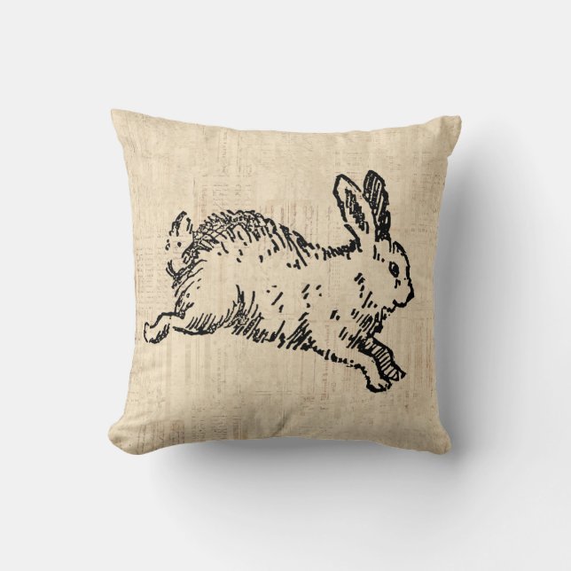 Niedliches Bunny Rabbit Vintage Illustration Kissen (Vorderseite)