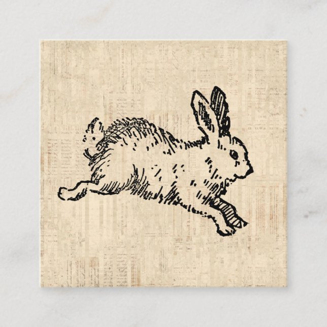Niedliches Bunny Rabbit Vintage Illustration Scrip Begleitkarte (Vorderseite)