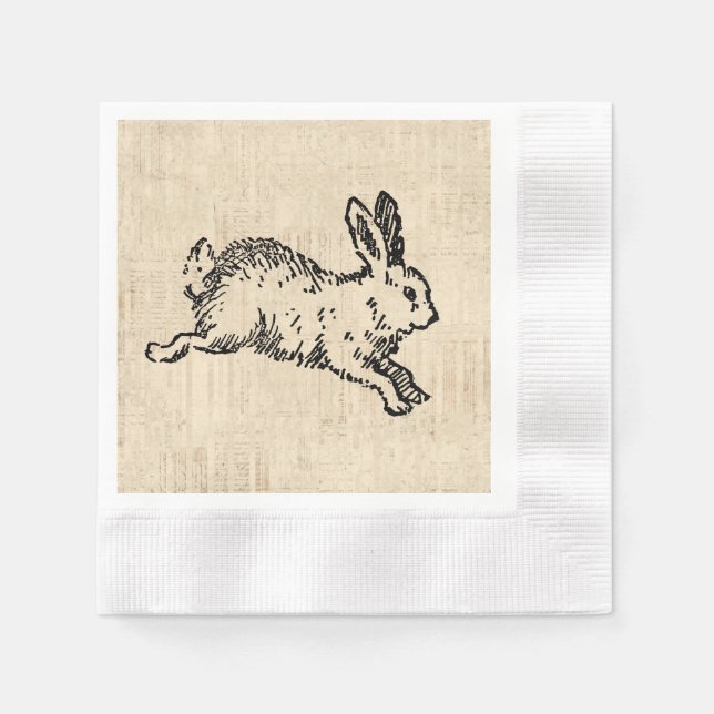 Niedliches Bunny Rabbit Vintage Illustration Scrip Serviette (Vorderseite)