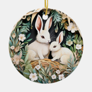 Niedliches Bunny Rabbit Weihnachten Personalisiert Keramik Ornament