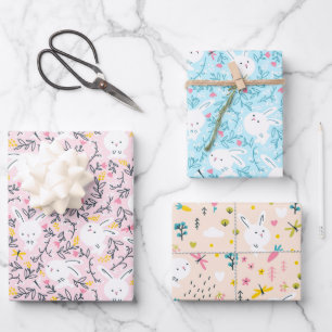 Niedliches Bunny Rabbits Wrapping Paper Set 3 Geschenkpapier Set