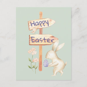 Niedliches Bunny und Ei Happy Oaster auf Pastel Gr Postkarte