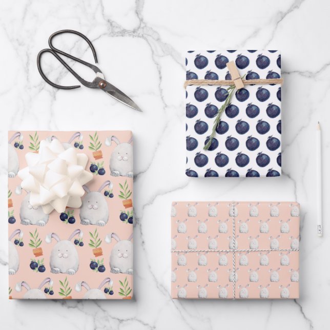 Niedliches Bunny Watercolor Art Muster Geschenkpapier Set (Vorderseite)