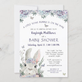 Niedliches Bunny Watercolor Blumendusche Lila Baby Einladung