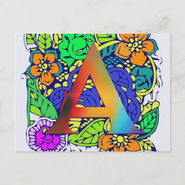 Niedliches buntes Blumenmit Monogramm Muster a Postkarte (Vorderseite)